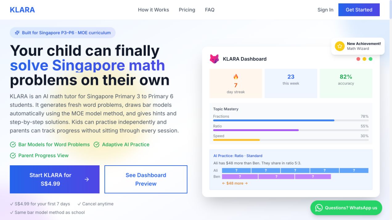 KLARA live application homepage